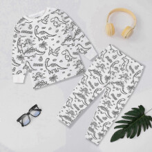 (3-4Years, Dinosaur) DIY Graffiti Pajamas Set for Kids, Color Your Own Sleepwear for Boys & Girls