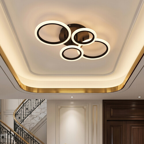 Living And Home 4-Light Rings Adjustable LED Ceiling Light with Remote Control 1