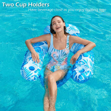 (Blue, 100*80cm) Inflatable PVC Floating Bed w/ Cup Holder