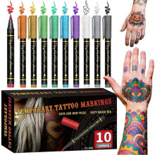 10pcs Temporary Tattoo Markers for Kids and Adults, Removable Cosmetic Tattoos Marker Pen for Party Favor Gift