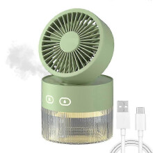 (Rechargeable, Green) LED Humidifier Cooling Fan, Small Desktop Air Cooler Personal Humidifier Fan for Office Bedroom
