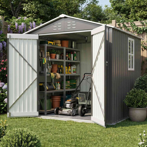 Birchtree BIRCHTREE Garden Shed With Window 6X6FT Grey