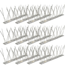 Bird Spikes Stainless Steel (3m, 12 pcs x 25cm) - 304 Rustproof Repellent with 24 Screws & 24 Zip Ties - For Balcony, Gutter, Fence & Roof