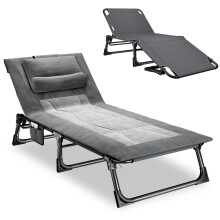 Mopaicot Foldable Sun Lounger, Adjustable 4 Position Reclining Chaise Chair with Padded Mattress and Pillow, Lounge Chair Sleeping Bed for Garden