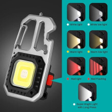 Work Light, Multifunctional Keychain Rechargeable COB LED Flashlight 7 Modes Waterproof Magnetic with Tripod