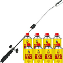 OptiProducts Weed Burner with 8 Butane Gas Canisters – Auto Ignition Flame Torch
