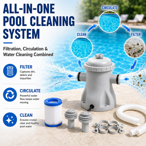 Denash 330 Gallons Ground Pool Filter Pump, Powerful Pool Cartridge Filter Pump, 1