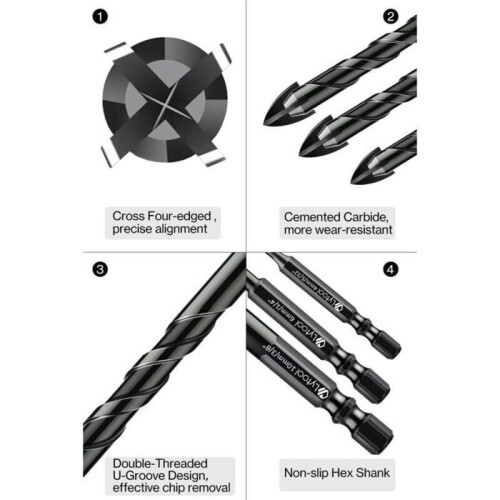 10-Piece Glass/Tile Drill Bit Set, Ceramic Hex Shank, Precise Tile/Glass Drilling 2