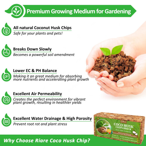 Riare 4 Pack Coco Husk Chips for Plants Organic Coco Chips Substrate High Expans 2
