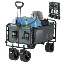 Folding Wagon Cart, Heavy Duty 330 LBS Capacity Collapsible Utility Wagon with A