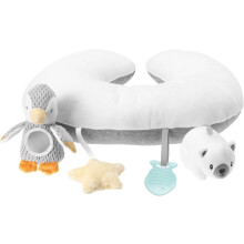 Nuby Penguin Tummy Time Pillow For Babies, Grey And White Plush Nursery Accessor