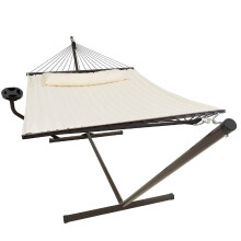 VITA5 Double Hammock with Stand and Side Table - 200 kg | Unwind Together in the Garden with a Handy Drinks Table Stable Frame and Room for Two Adults