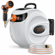 VEVOR Retractable Hose Reel, 82 ft x 1/2 inch, 180 Swivel Bracket Wall-Mounted, Garden Water Hose Reel with 9-Pattern Nozzle and 3 Fast Adaptors