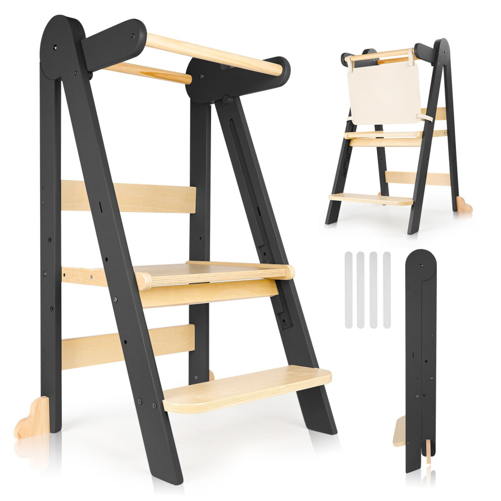 Saafsuim Toddler Learning Tower With Foldable Design, 3-Level Adjustable Height, Safety Guardrail & Anti-Tip Protection - Ideal For Kitchen Counter Helper, Fa
