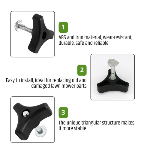 Hugwish 2pcs Lawn Mower Handle Wing Nut And Bolt, Triangle Universal Lawnmower H 2