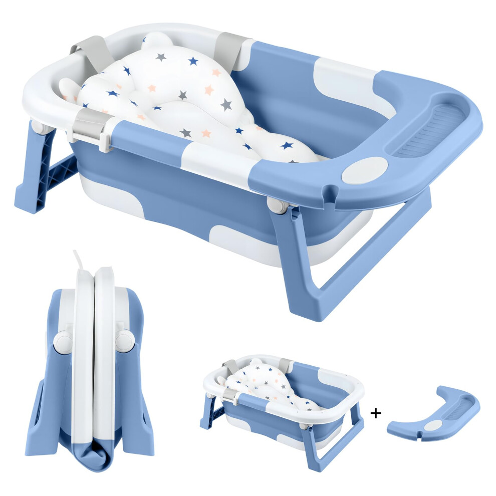 Ln Cozy Corner Foldable Baby Bathtub With Seat Support Â Portable Collapsible Infant Bath Tub For Newborn To Toddler (0Â36 Months), Non-Slip Safe