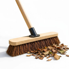 18” Outdoor Yard Broom with Wooden Handle Stiff Bassine Hard Bristle with Durabl