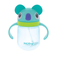 Nuby No-Spill Clik-it Silicone Straw Trainer Cup - 8 oz - 360 Weighted Straw Toddler Sippy Cup for 1+ Year Old - Koala