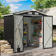 Aoxun 6x4 FT Outdoor Storage Shed, Metal Garden Tool Shed with Sloping Roof & Lo