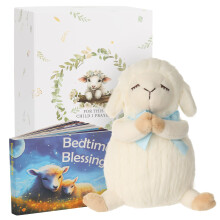 Sawnfay Baptism Gifts for Boys, Baptism Gifts and Newborn Baby, Christening Gifts Set, 7" Praying Lamb Plush Toy and Bedtime Blessing Board Book in K