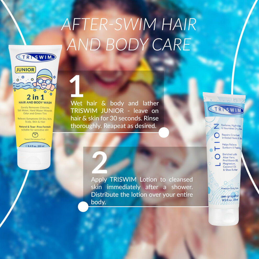 Triswim Junior After Swim Hair & Body Wash For Kids | Removes Chlorine, Salt And Pool Chemicals | Prevents Skin And Scalp Itching | Natural & Tear Fr