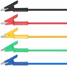 Verpakking met 5 testkabels met geïsoleerde krokodilklemmen, 15 A, flexibele koperen testkabel voor elektrische testen.