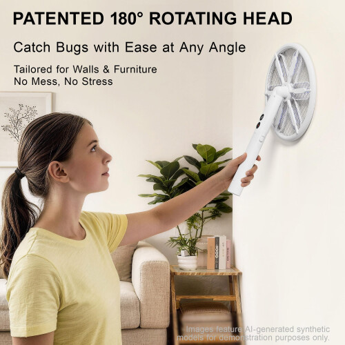 Rotating Head Electric Fly Zapper with 16"– 40" Telescopic Handle, 4000V 2