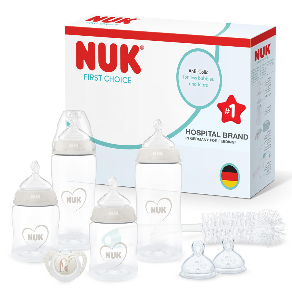 Nuk First Choice Perfect Start Newborn Essentials Baby Bottles Set | 0-6 Months | 4 X Anti-Colic Feeding Bottles (150Ml, 300Ml), 2 X Teats, 1 X Dummy
