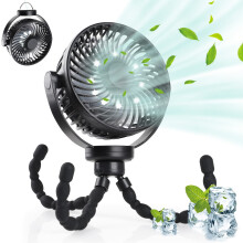 Mini Portable Pram Fan, 5200mAh Rechargeable Clip On Fan for Stroller, Octopus Desk Fans with Night Light, Silent Desk & Camping Fan with Hook, 360