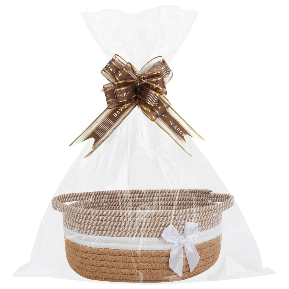 Lotvic Gift Basket, Hamper Kit, Empty Hamper Basket With Cellophane Bags And Pull Bows, Gift Baskets With Handles, Woven Gift Baskets For Baby Shower