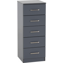 Seconique Dakota 5 Drawer Narrow, Slim Chest in Dark Grey
