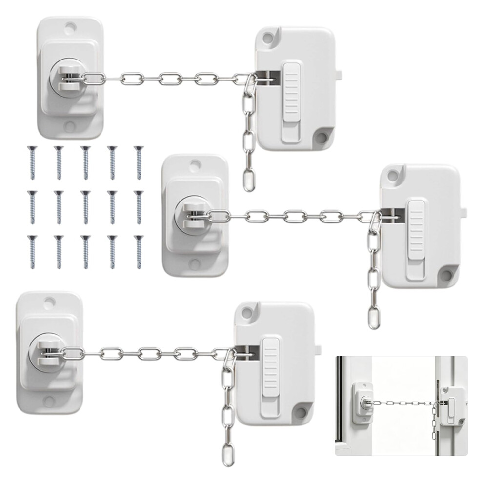 Lilyphon 3Pcs Window Locks, Self Adhesive Window Restrictors For Upvc, Adjustable Sliding Windows Restrictor For Metal, Wooden, Sliding Windows, Door, Cabinet