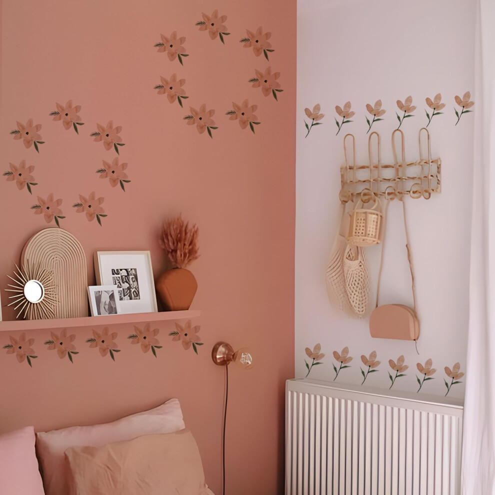 Neukids 48Pcs Boho Watercolor Orange Daisies Children's Wall Stickers,Girls Wall Decals Nursery Stickers For Kids Bedrooms Livingroom Kindergarten Wi