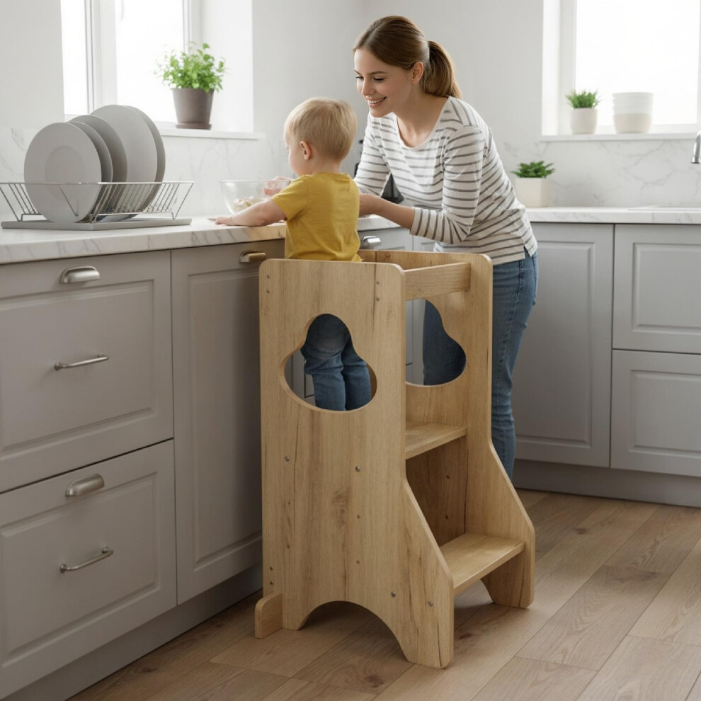 Cosyland Toddler Standing Tower Height Adjustable – Wooden Step Stool Learning Helper For Kitchen Counter, Bathroom, Nursery – Sturdy Kids Step St