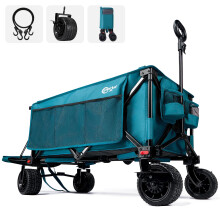 Portal Festival Trolley with Adjustable Tailgate Brakes 300L Beach Trolley for Sand with Big Wheels Camping Cart Heavy Duty Folding Wagon Collapsible