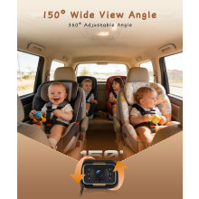 Rimoody Baby Car Camera with Rear Camera 6.86'' IPS Split Screen Display, Car Back Seat Camera for Kids & Pets, IR Night Vision, 360 Adjustable, IP6