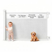 Cuddle Joy Retractable Stair Gate for Baby & Pet - Secure 2-Step Lock, 180x80 cm Extendable Stair Gate, One-Handed Operation for Babies, Dogs, Doorway