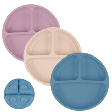 Vicloon Baby Suction Plate, 3Pcs Silicone Baby Suction Plates, Non Slip Silicone Toddler Weaning Plate, Divided Dishes for Toddler Kids Self Feeding,
