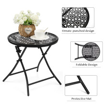 TeoKJ Folding Outdoor Side Table, Anti Rust Small Patio Table Round, Small garden table Metal End Table with Flower Cutouts for Porch Yard Balcony