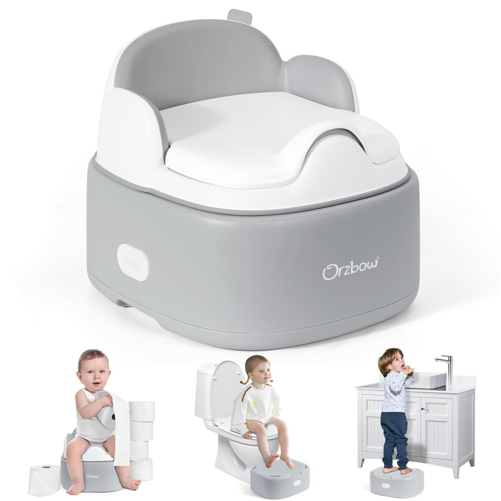 Orzbow Potty Training Toilet Seat, Multifunctional Portable Potty W/Splash Guard, Stowable Toddler Toilet Seat W/Footstool, Minimalist Design, Easy C