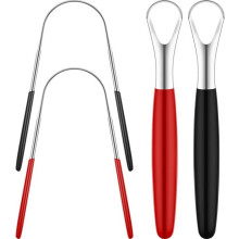 Set of 4 tongue scrapers, tongue scrapers for adults and children, stainless steel, mouth cleaning brush