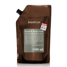 Jean & Len Rosemary and Ginger hand wash in a refill pack, cleanses and cares for the skin, fresh and spicy scent, liquid soap, without silicones, par