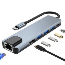 Hub USB-C, hub USB-C 6 in 1 con Ethernet, adattatore multiporta USB-C con HDMI 4K, ingresso Ethernet, 2 porte USB, ricarica USB-C