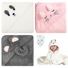 YancLife 3Pcs Hooded Baby Towel - 80x80cm Soft Newborn Baby Bath Towels with Washcloth, Cute Animal Design, Comfortable Absorbent Hooded Toddler Beac
