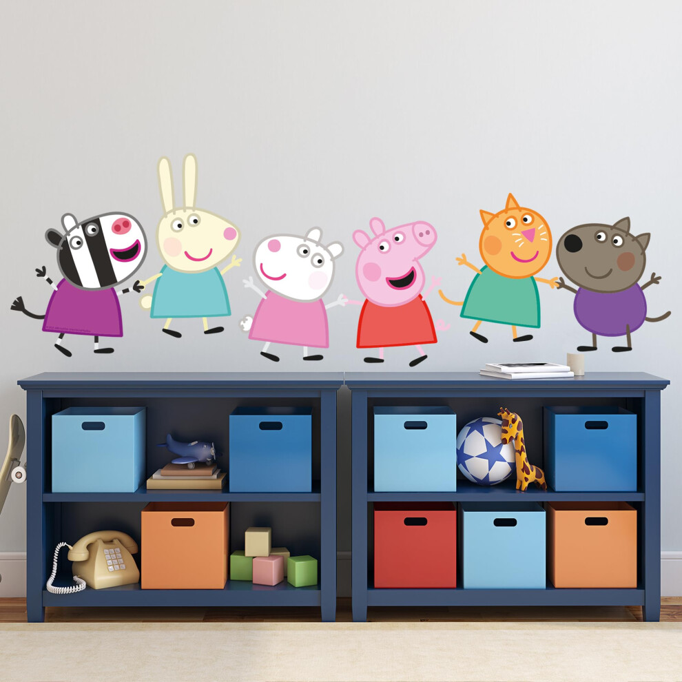 Themed Peppa Pig Wall Sticker - Peppa And Friends Walking In Line Wall Decal Kids Art (180Cm Width X 60Cm Height)