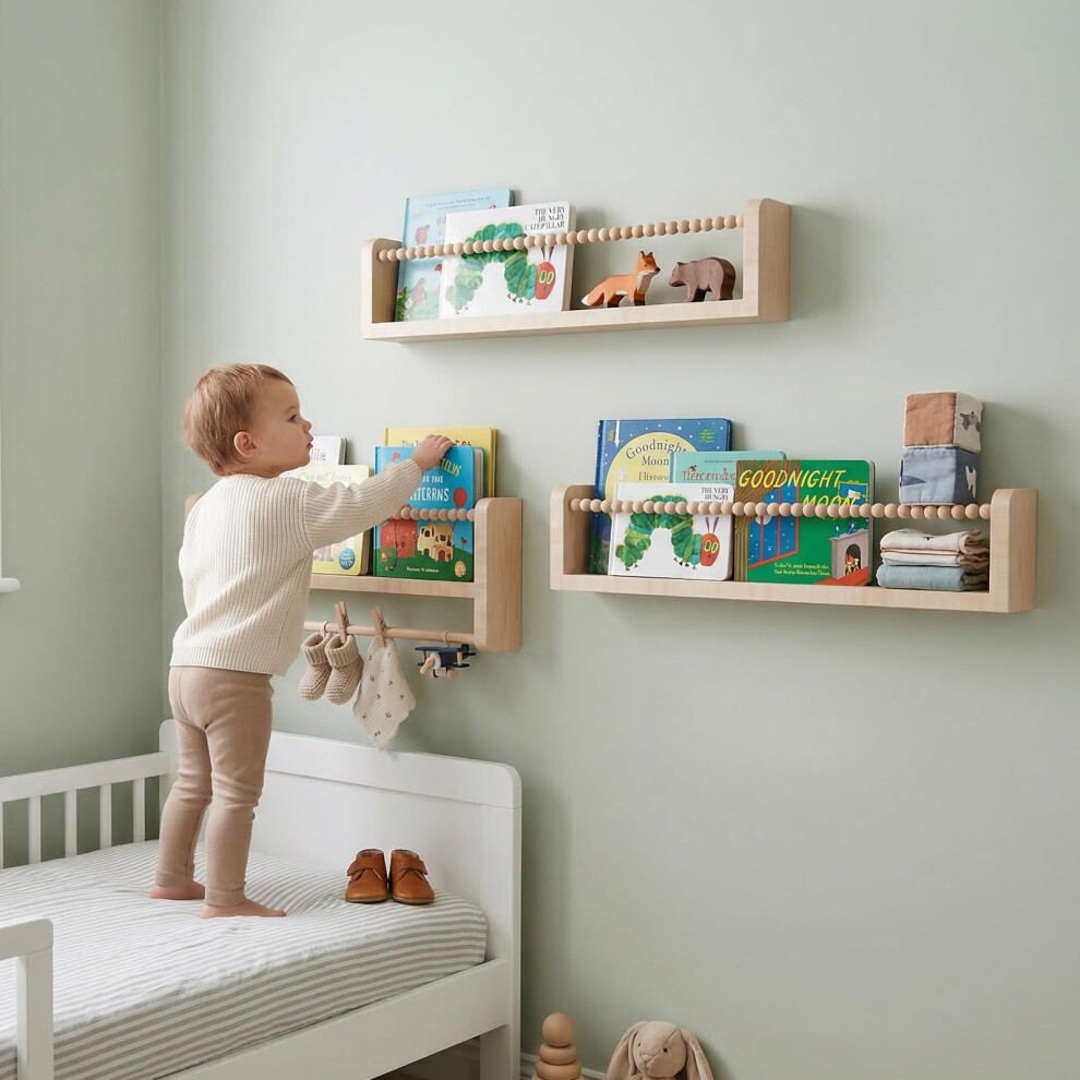Buntehunde 3 Pack Wooden Wall Mounted Nursery Shelves 15 Inch Floating