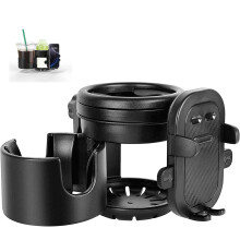 ZealSound 3-in-1 Pram and Pushchair Cup Holder for 2 Cups & Phone Holder, 360 Rotating, Universal Drink and Coffee Cup Holder for Strollers Bicycles