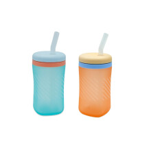The First Years Silicone Squeeze & Sip Straw Cup - Spill-Proof Training Cups - 7 oz - 2 Count - 6 Mon+