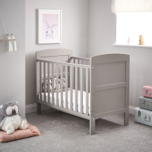 Obaby Grace Mini Cot Bed, Warm Grey Convertible Baby Cot Bed with Adjustable Mattress Base and Toddler Bed Function