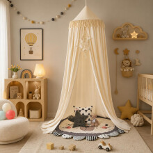 ZIQINPSQ Bed Canopy with Tassels, Bed Canopy for Girls Kids Princess Round Dome Children Dreamy Mosquito Net Reading Nook Decoration (Ivory)
